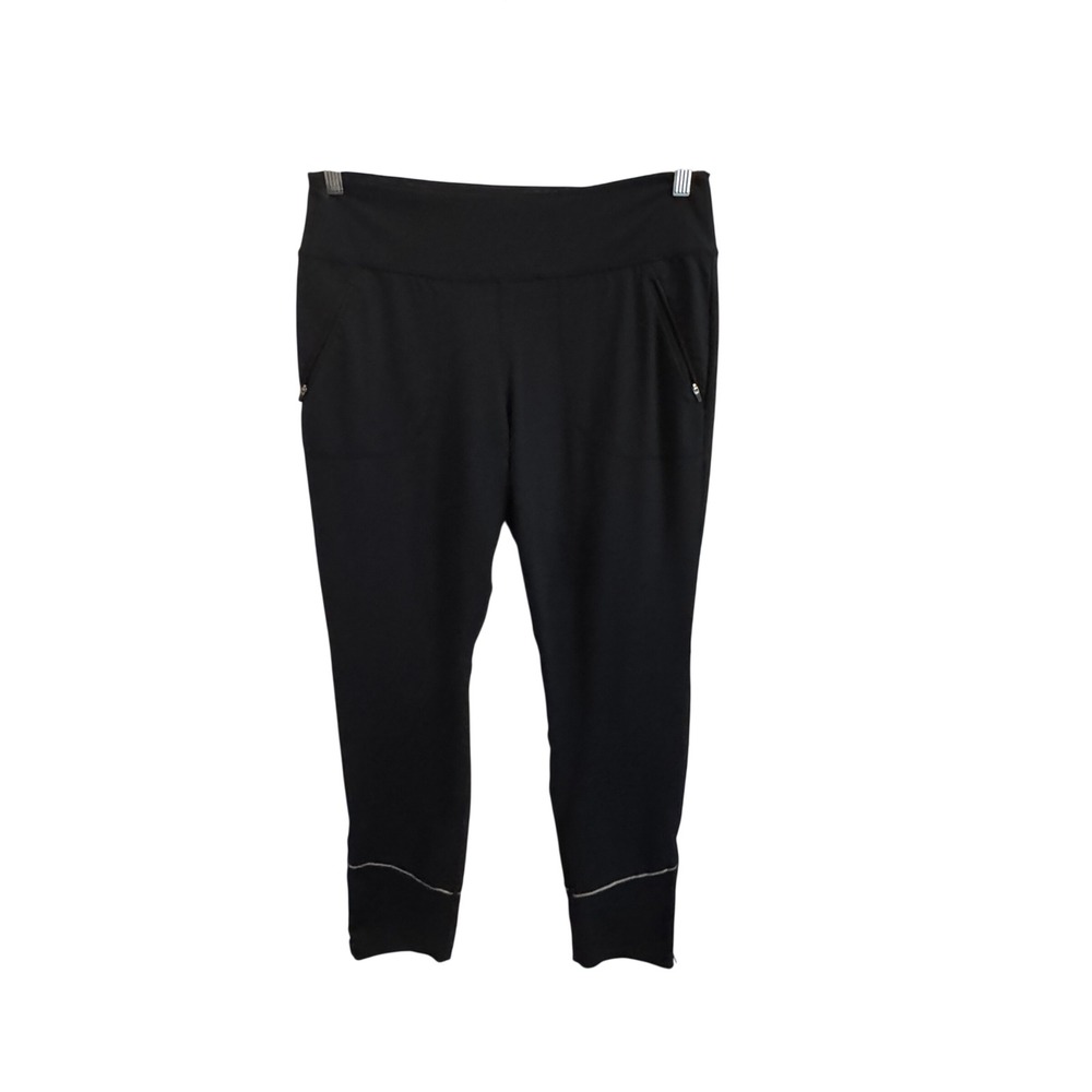 Title Nine Womens Black Athletic Tapered Pants Zipper Pockets Reflective Size M